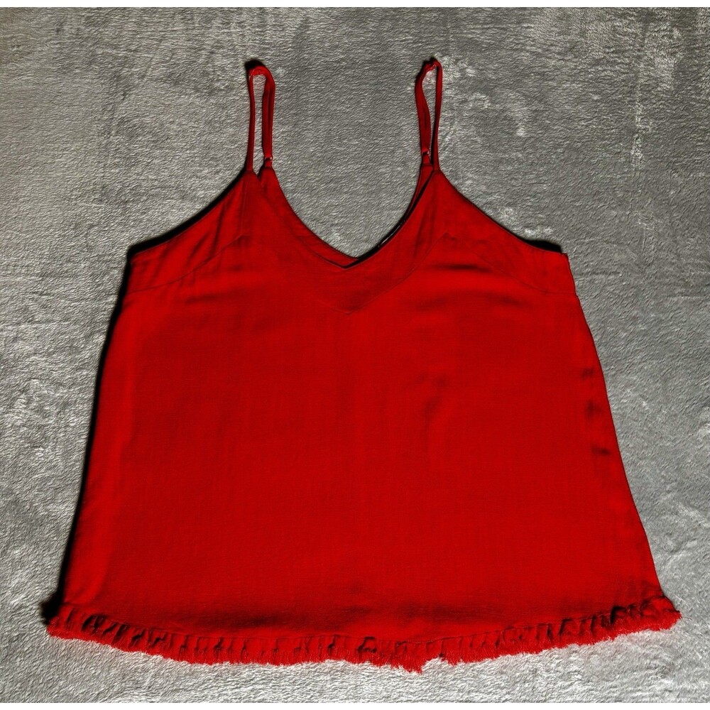 Umgee Women’s Size 2XL Linen Blend Spaghetti Strap V-Neck Tank Top w/Ruffle Hem